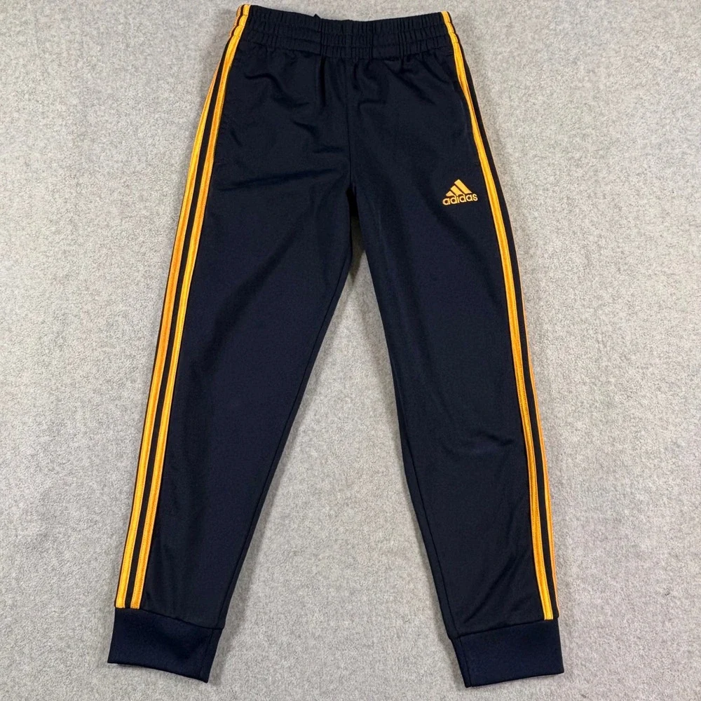 Adidas Boys Navy Blue Orange Stripe Track Pants Joggers Size 8